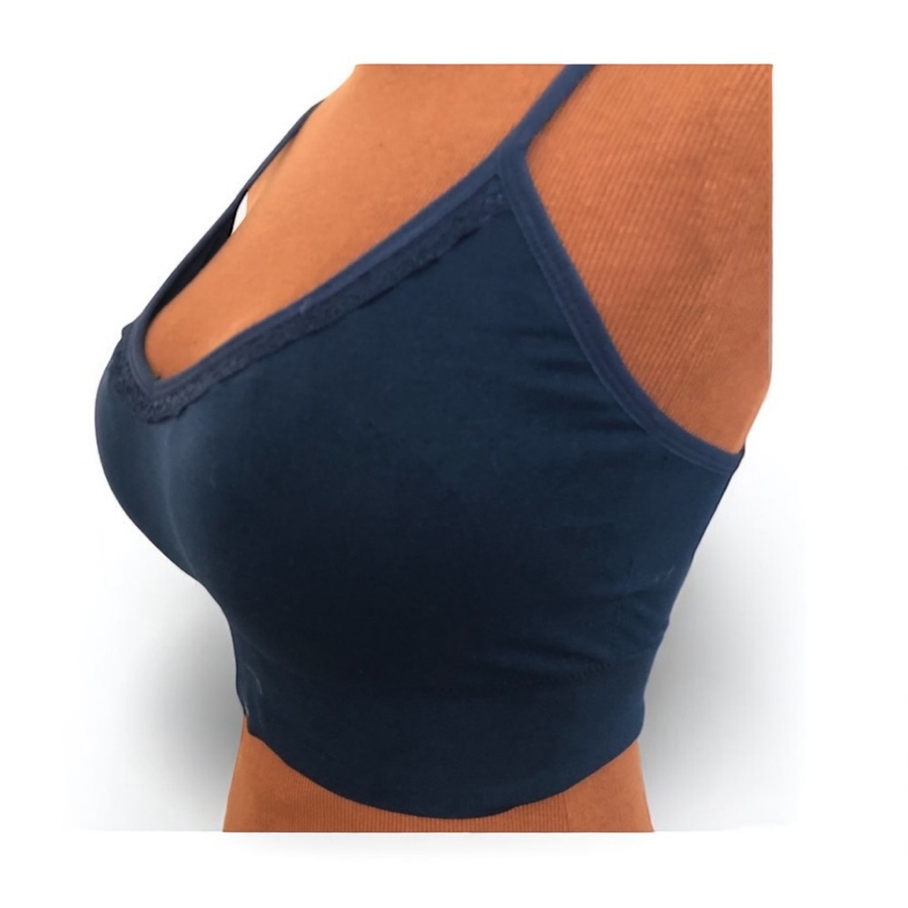 Laura Ashely Wireless Sports Bra Top Size 1X Navy Blue Removable Padding GUC